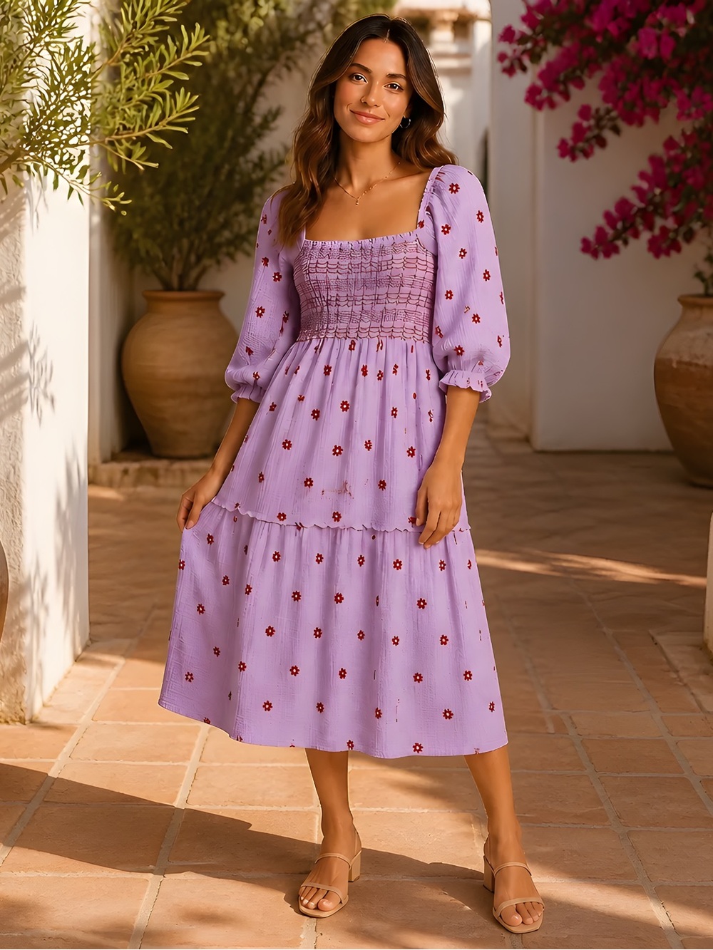 Purple Floral Embroidered Maxi Dress LG